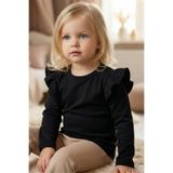 Parla Kids Kız Bebek Siyah Omuz Fırfırlı Bisiklet Yaka Body Sweatshirt