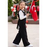 Parla Kids Kız Çocuk Berlin Siyah Pamuklu Fırfırlı Bağlama Detaylı Salopet Tulum 29 Ekim Gösteri Kıyafeti