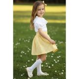 Parla Kids Kız Çocuk Daisy Bisiklet Yaka Dantel Detaylı Ekruı Kısa Kollu Bluz Ekoseli Etek Toka 3lü Takım - Beyaz - Sarı - 2 - 2,5 Yaş