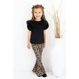 Parla Kids Kız Çocuk Dantel Detaylı Kısa Kollu Siyah Bluz İspanyol Tayt Pantolon Toka Alt Üst Takım - Leopar - 10 - 11 Yaş