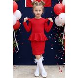 Parla Kids Kız Çocuk Diana Kırmız Fırfırlı Uzun Kollu Pamuklu Elbise 23 Nisan 29 Ekim Gösteri Kıyafeti - 10 - 11 Yaş - 00-Kırmızı