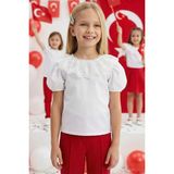 Parla Kids Kız Çocuk Ekru Bisiklet Yaka Dantelli Kısa Kol 23 Nisan Abiye Bluz Gömlek Gösteri Kıyafeti - 2 - 3 Yaş - Beyaz