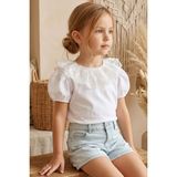 Parla Kids Kız Çocuk Ekru Bisiklet Yaka Dantelli Kısa Kol 23 Nisan Abiye Bluz Gömlek Gösteri Kıyafeti - 8 - 9 Yaş - Beyaz