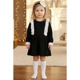 Parla Kids Kız Çocuk Elena Siyah Uzun Kollu Bisiklet Yaka Fisto Dantel Detaylı Elbise Saç Bandı Takım - 01-Siyah - 2 - 3 Yaş