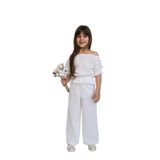 Parla Kids Kız Çocuk Gloria Şile Bezi Bluz Pantolon Takım (Beyaz, 5-6 Yaş)