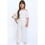 Parla Kids Kız Çocuk Gloria Şile Bezi Bluz Pantolon Takım (Beyaz, 6-7 Yaş)