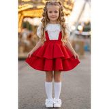 Parla Kids Kız Çocuk Helen Kırmızı Askılı Jile 23 Nisan 29 Ekim Elbise Gösteri Kıyafeti Ekru Dantel Kısa Kollu Bluz Abiye Takım - 9 - 10 Yaş