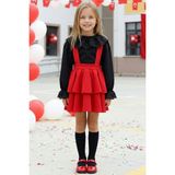 Parla Kids Kız Çocuk Helen Kırmızı Askılı Jile 29 Ekim 23 Nisan Gösteri Kıyafeti Siyah Dantel Uzun Kollu Bluz Abiye Takım - 5 - 6 Yaş - 00-Kırmızı