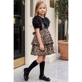 Parla Kids Kız Çocuk Helen Leopar Desenli Askılı Kat Kat Bağlama Jile Elbise Dantel Detay Kısa Kollu Bluz Takım - Siyah - Leopar - 9 - 10 Yaş