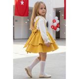 Parla Kids Kız Çocuk Helen Sarı Askılı Jile Elbise Dantelli Detay Ekru Uzun Kollu Bluz Takım 23 Nisan Gösteri Kıyafeti - 3 - 4 Yaş - Koyu Sarı