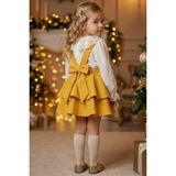Parla Kids Kız Çocuk Helen Sarı Askılı Jile Elbise Dantelli Detay Ekru Uzun Kollu Bluz Takım 23 Nisan Gösteri Kıyafeti - Koyu Sarı - 2 - 3 Yaş