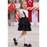 Parla Kids Kız Çocuk Helen Siyah Askılı Jile 23 Nisan 29 Ekim Gösteri Kıyafeti Elbise Ekru Dantel Kısa Kollu Bluz Abiye Takım - 4 - 5 Yaş