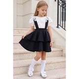Parla Kids Kız Çocuk Helen Siyah Askılı Jile 23 Nisan 29 Ekim Gösteri Kıyafeti Elbise Ekru Dantel Kısa Kollu Bluz Abiye Takım - 7 - 8 Yaş
