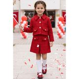 Parla Kids Kız Çocuk Kırmızı Carmen Tüvit Etek Ceket Alt Üst Takım 29 Ekim Gösteri Kıyafeti - 11 - 12 Yaş