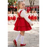 Parla Kids Kız Çocuk Kırmızı Helen Elbise Jile Dantel Bluz 23 Nisan 29 Ekim Gösteri Kıyafeti Uzun Kollu - 6 - 7 Yaş
