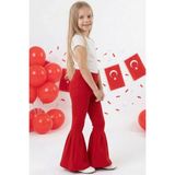 Parla Kids Kız Çocuk Kırmızı Ispanyol Paça Yüksek Bel Lastikli Tayt Pantolon 23 Nisan 29 Ekim Gösteri Kıyafeti - 9 - 10 Yaş - 22-Kırmızı