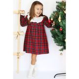 Parla Kids Kız Çocuk Kırmızı Kolej Ekose Uzun Kollu Dantel Elbise Özel Günler İçin Tasarlandı - 7 - 8 Yaş