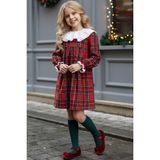 Parla Kids Kız Çocuk Kırmızı Kolej Ekose Uzun Kollu Dantel Şık Stil için Özel Olay Elbise - 4 - 5 Yaş