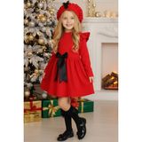 Parla Kids Kız Çocuk Kırmızı Sofia Pamuklu Fiyonk Detaylı Elbise Kep Abiye Takım - 3 - 4 Yaş - 4BY-Kırmızı