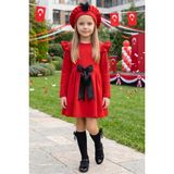 Parla Kids Kız Çocuk Kırmızı Sofia Pamuklu Fiyonk Detaylı Elbise Yılbaşı 23 Nisan Gösteri Kıyafeti - 4 - 5 Yaş - 4BY-Kırmızı