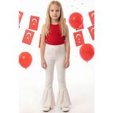 Parla Kids Kız Çocuk Krem İspanyol Paça Yüksek Bel Lastikli Tayt Pantolon 23 Nisan gösteri Kıyafeti - 10 - 11 Yaş - Krem Rengi