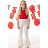 Parla Kids Kız Çocuk Krem İspanyol Paça Yüksek Bel Lastikli Tayt Pantolon 23 Nisan gösteri Kıyafeti - Krem Rengi - 2 - 3 Yaş
