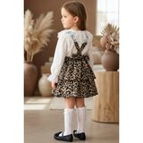 Parla Kids Kız Çocuk Leopar Elbise Helen Askılı Jile Dantelli Ekru Bluz Takım 23 Nisan 29 Ekim Gösteri Kıyafeti - 7 - 8 Yaş