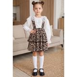 Parla Kids Kız Çocuk Leopar Elbise Helen Askılı Jile Dantelli Ekru Bluz Takım 23 Nisan 29 Ekim Gösteri Kıyafeti - 8 - 9 Yaş