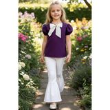 Parla Kids Kız Çocuk Lilyum Mor Bluz Krem Pantolon Alt Üst 23 Nisan Takım - Mor - Beyaz - 4 - 5 Yaş