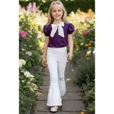Parla Kids Kız Çocuk Lilyum Mor Bluz Krem Pantolon Alt Üst 23 Nisan Takım - Mor - Beyaz - 5 - 6 Yaş