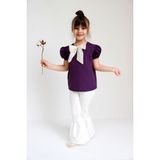 Parla Kids Kız Çocuk Lilyum Mor Bluz Krem Pantolon Alt Üst 23 Nisan Takım - Mor - Beyaz - 8 - 9 Yaş