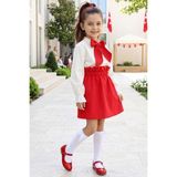 Parla Kids Kız Çocuk Parla Kırmızı Etek Ekru Bluz Fular Takım 23 Nisan Gösteri Kıyafeti - 3 - 4 Yaş