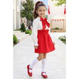 Parla Kids Kız Çocuk Parla Kırmızı Etek Ekru Bluz Fular Takım 23 Nisan Gösteri Kıyafeti - 5 - 6 Yaş