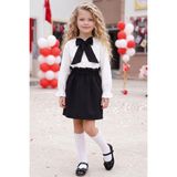 Parla Kids Kız Çocuk Parla Siyah Kalem Etek Ekru Bluz Fularlı Alt Üst Takım 29 Ekim Gösteri Kıyafeti - 6 - 7 Yaş
