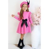 Parla Kids Kız Çocuk Pembe Sofia Pamuklu Fiyonk Detaylı Elbise Kep Abiye Takım - 5 - 6 Yaş