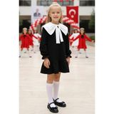 Parla Kids Kız Çocuk Rashel Siyah Elbise Beyaz Yakalı Fırfırlı Uzun Kol 23 Nisan 29 Ekim Gösteri Elbisesi - 4 - 5 Yaş