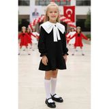 Parla Kids Kız Çocuk Rashel Siyah Elbise Beyaz Yakalı Fırfırlı Uzun Kol 23 Nisan 29 Ekim Gösteri Elbisesi - 8 - 9 Yaş