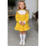 Parla Kids Kız Çocuk Ruby Hardal Uzun Kollu Dantel Detaylı Fırfırlı Elbise - Açık Sarı - 2 - 3 Yaş