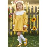 Parla Kids Kız Çocuk Ruby Hardal Uzun Kollu Dantel Detaylı Fırfırlı Elbise - Açık Sarı - 3 - 4 Yaş