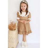 Parla Kids Kız Çocuk Ruby Kahverengi Fırfırlı Dantel Detaylı Kısa Kollu Elbise Bandana Takım - 3 - 4 Yaş