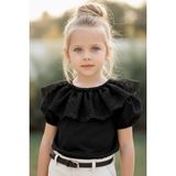 Parla Kids Kız Çocuk Siyah Bisiklet Yaka Dantelli Kısa Kol 23 Nisan Bluz Gömlek Abiye Gösteri Kıyafeti - 2 - 3 Yaş