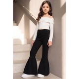 Parla Kids Kız Çocuk Siyah İspanyol Paça Beli Lastikli Tayt Pantolon 23 Nisan Gösteri Kıyafeti - 4 - 5 Yaş - 01-Siyah