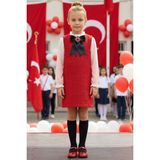 Parla Kids Kız Çocuk Vanessa Broş Detaylı Tüvit Kırmızı Uzun Kollu Yılbaşı Elbisesi 23 Nisan Gösteri Kıyafeti - 2 - 3 Yaş