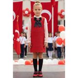 Parla Kids Kız Çocuk Vanessa Broş Detaylı Tüvit Kırmızı Uzun Kollu Yılbaşı Elbisesi 23 Nisan Gösteri Kıyafeti - 3 - 4 Yaş