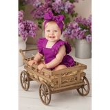 Parla Kids Mor Pamuklu Salopet Bandana Takım Kız Bebek İçin Kısa Kol Günlük Kullanım - Ant - Mor - 0 - 3 Ay