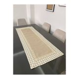 Parla Life Bej Renk Pötikareli Fransız Güpür Keten Runner (özel ölçü ve renk yapılır)