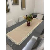 Parla Life Dantel İşlemeli Bej Duck Linen Kumaş Runner Bej 40 x 140