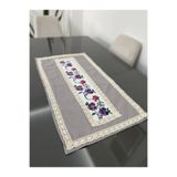 Parla Life Gri renk keten kanaviçe işlemeli runner 40x70 cm