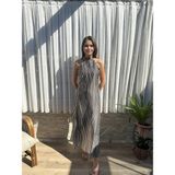 Parla Moda Zebra Desenli Uzun Elbise - Siyah - Beyaz Çizgili