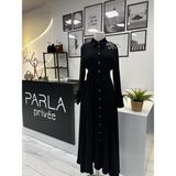 Parla Prive Kolu Otrişli Ipek Krep Elbise - 2 - Siyah